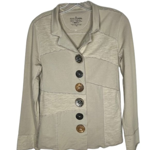 Neon Buddha Neutral Soft Cotton 6-Button Patchwork Blazer - Stone - XS - Picture 1 of 9